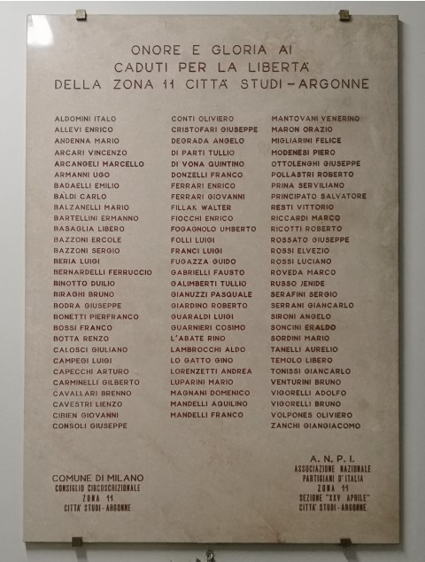 Lapide nella sede della Polizia locale - via Ponzio Milano