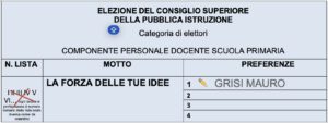 CANDIDATO COMPONENTE DOCENTE SCUOLA PRIMARIA LISTA III SNALS-CONFSAL